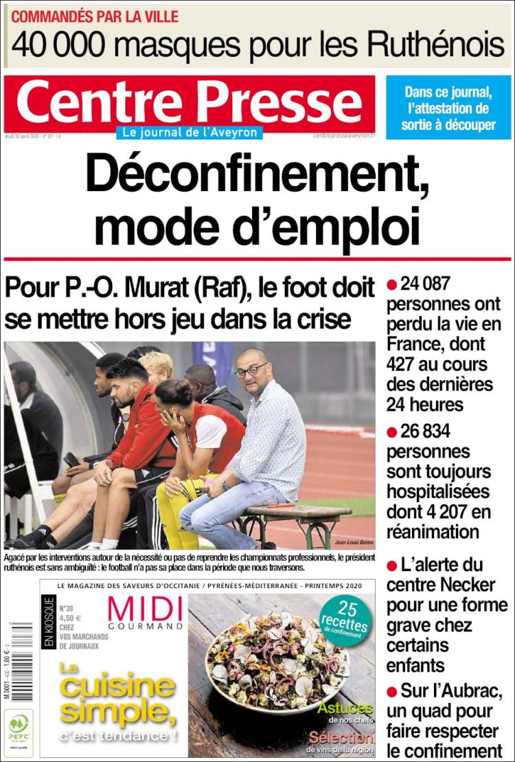 Portada de Centre Presse (Francia)