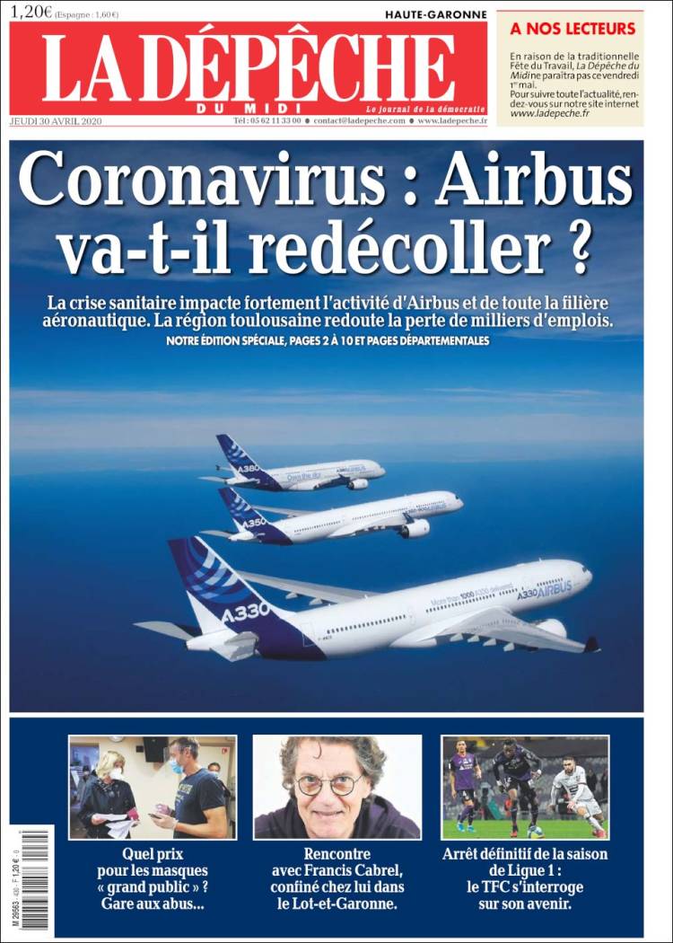 Portada de La Dépêche du Midi (Francia)