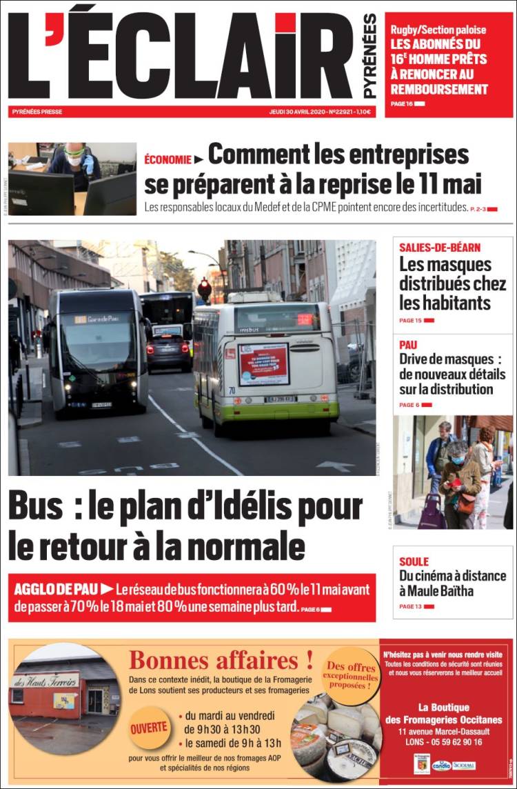 Portada de L'Eclair des Pyrénées (Francia)