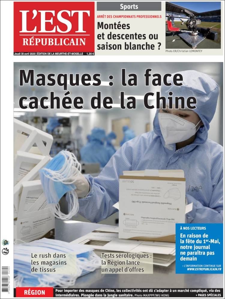 Portada de L'Est Republicain (Francia)