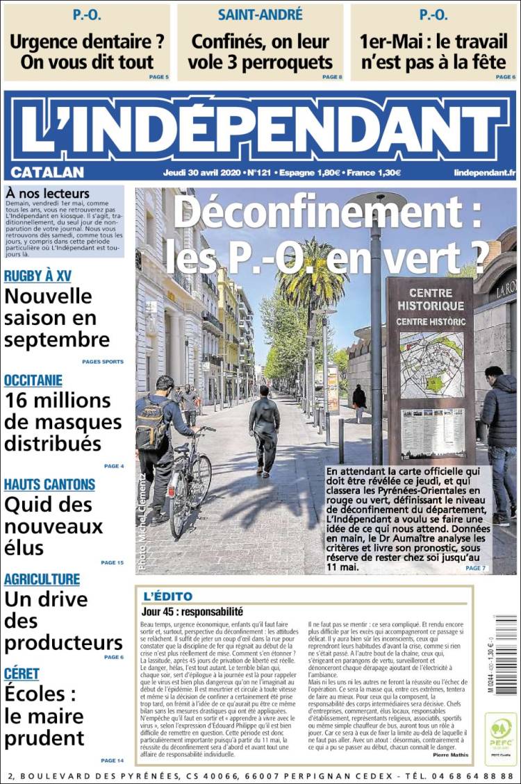 Portada de Le Indépendant (Francia)