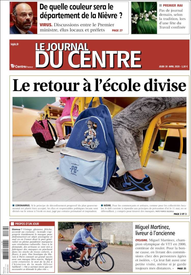 Portada de Le Journal du Centre (Francia)