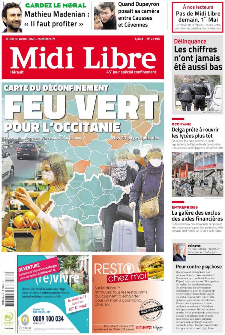 Portada de Midi Libre (Francia)