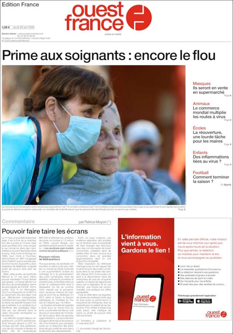 Portada de Ouest France (Francia)