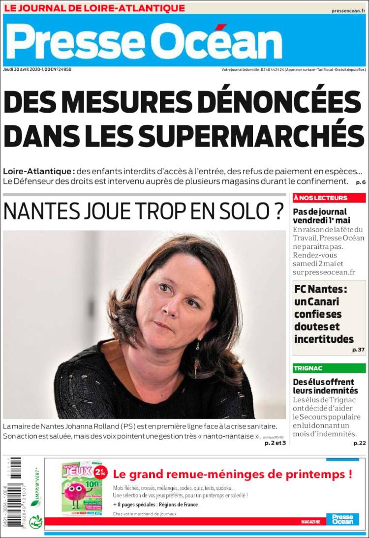 Portada de Presse Ocean (Francia)