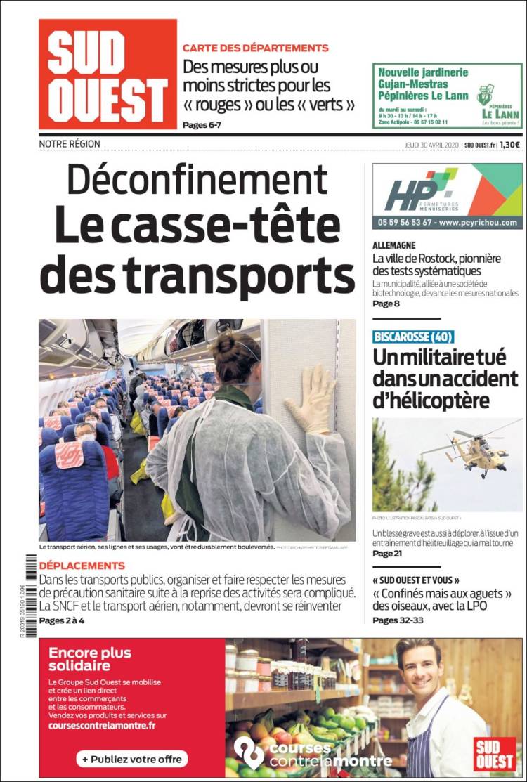 Portada de Sud Ouest (Francia)