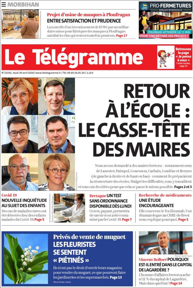 Portada de Télégramme (Francia)