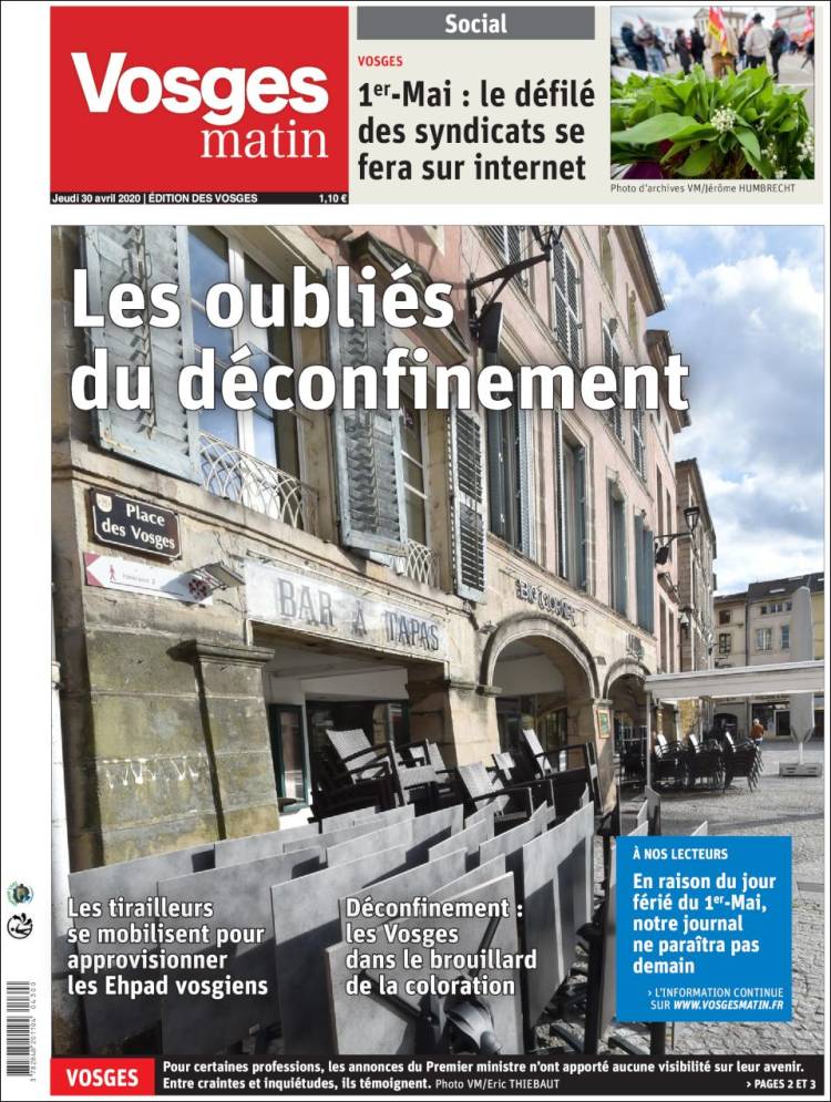 Portada de Vosges Matin (Francia)