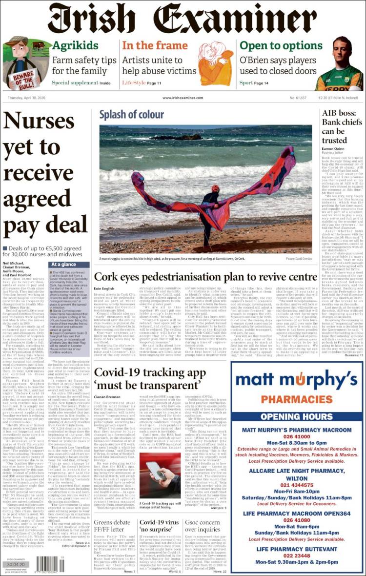 Portada de Irish Examiner (Irlanda)