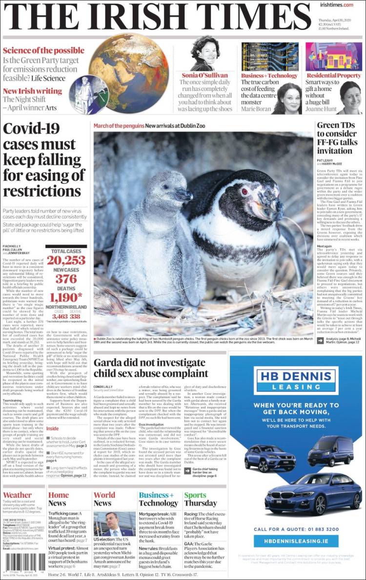 Portada de Irish Times (Irlanda)