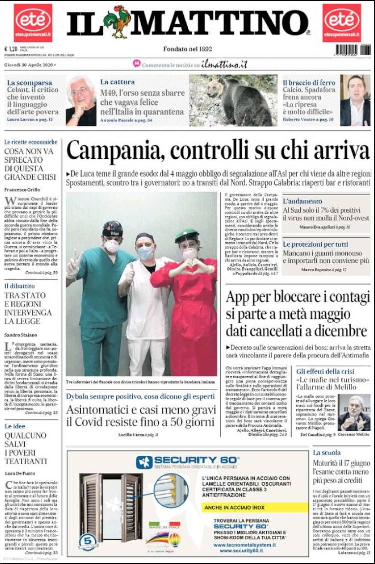 Portada de Il Mattino (Italia)