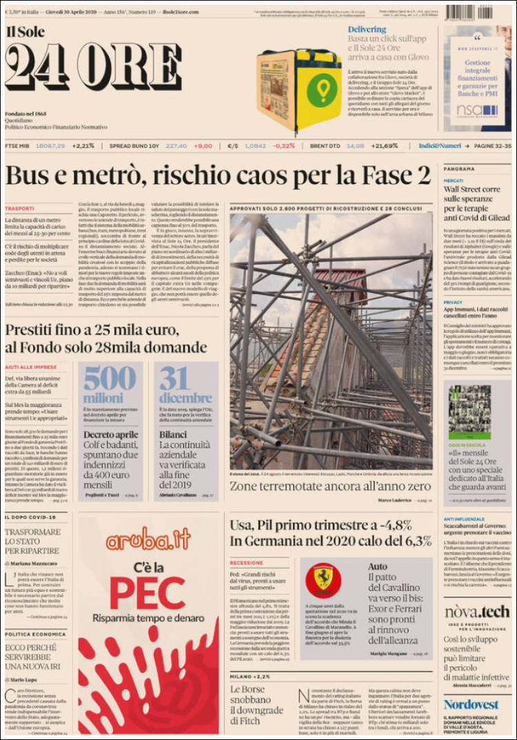 Portada de Il Sole 24 ORE (Italia)