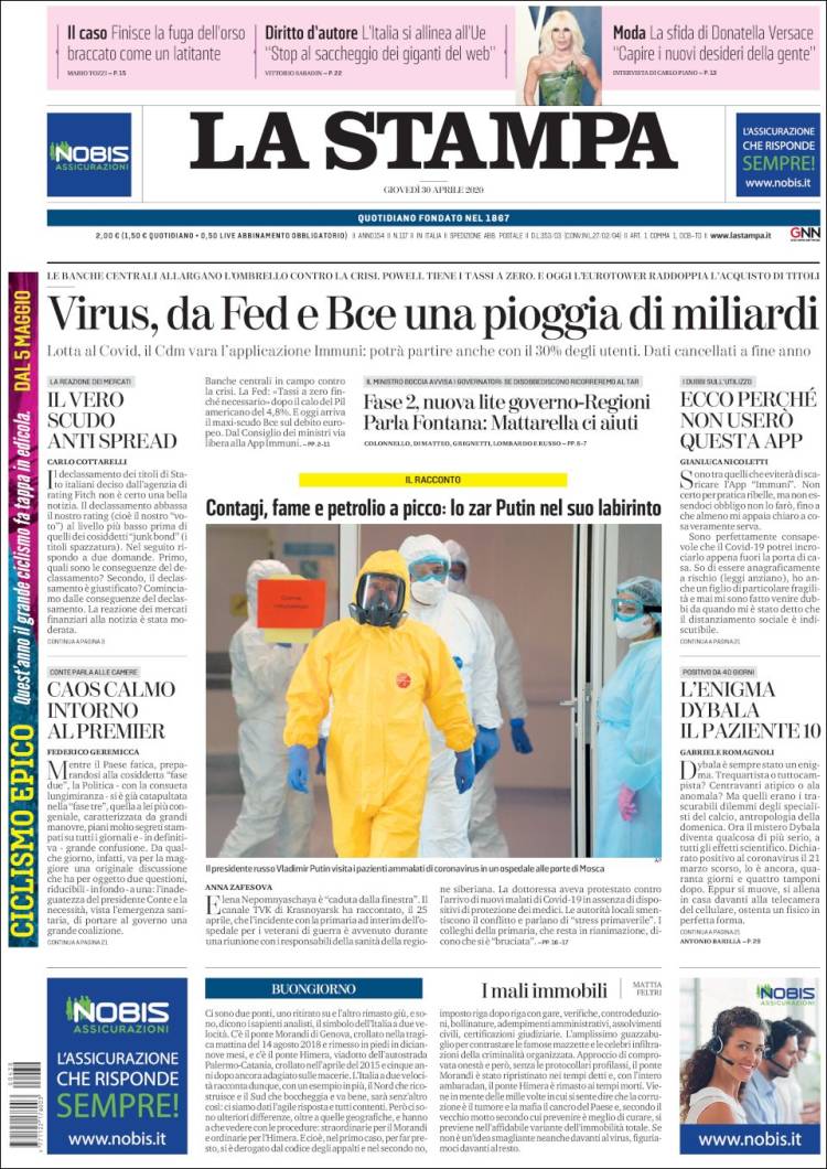 Portada de La Stampa (Italia)