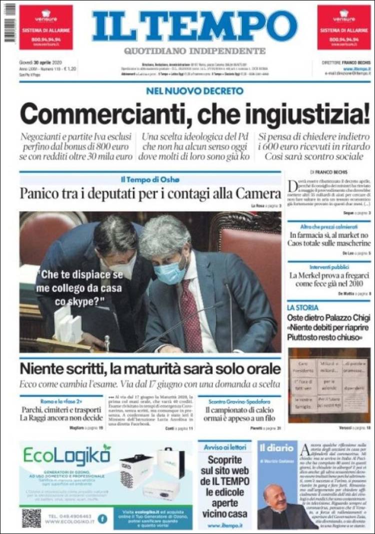 Portada de Il Tempo (Italia)