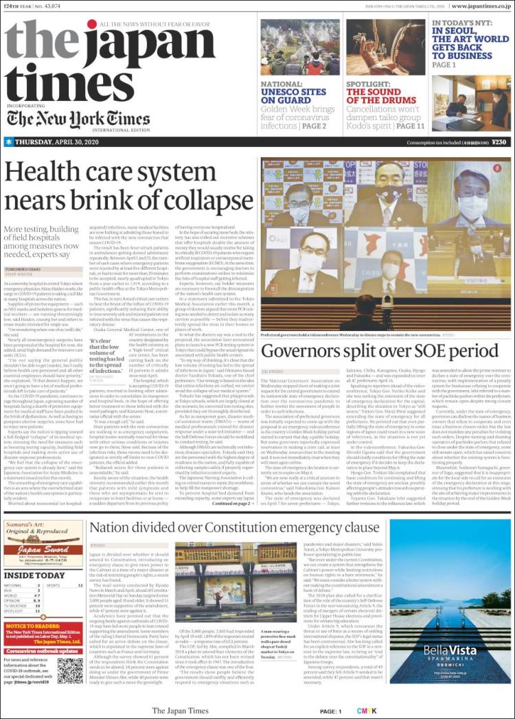 Portada de The Japan Times (Jap&oacute;n)