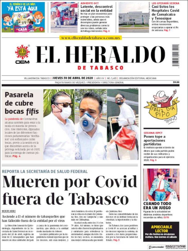 Portada de El Heraldo de Tabasco (México)