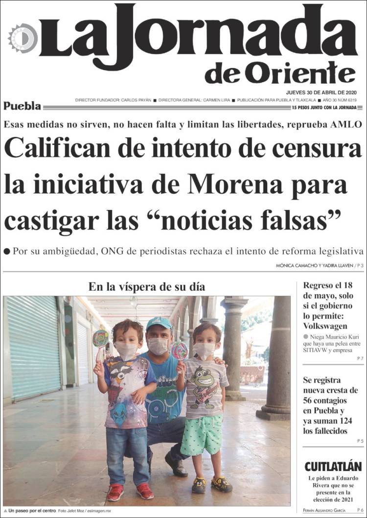 Portada de La Jornada de Oriente - Puebla (México)