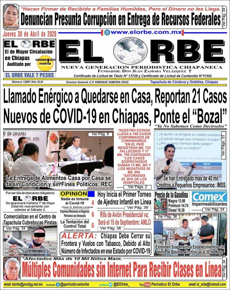 Portada de El Orbe (México)