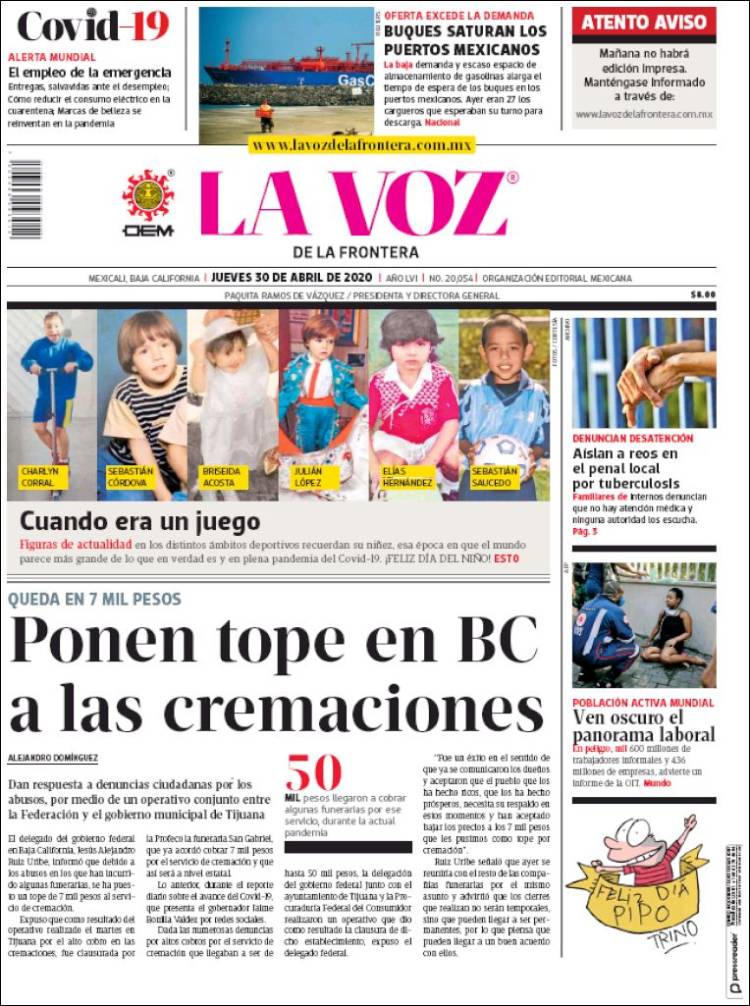 Portada de La Voz de la Frontera (México)