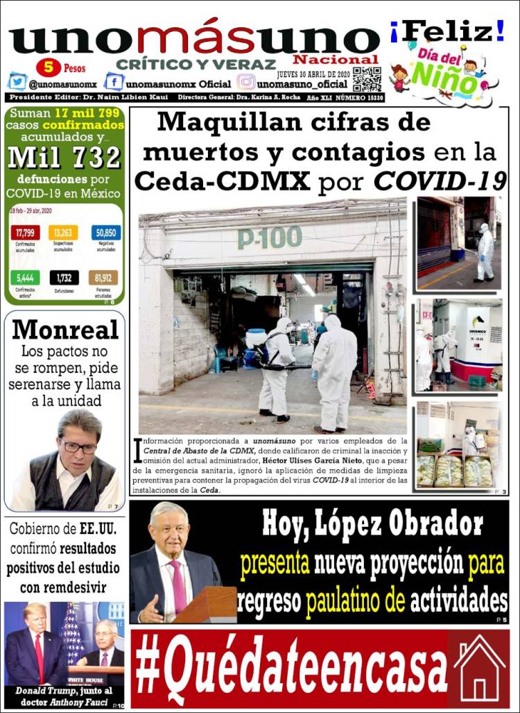 Portada de unomásuno (México)