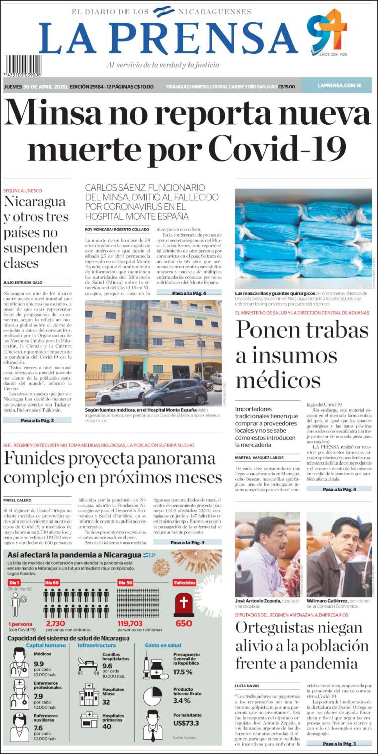 Portada de La Prensa (Nicaragua)