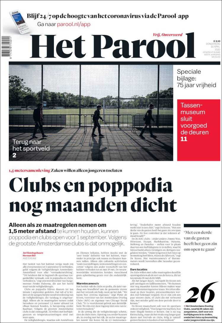 Portada de Het Parool (Pa&iacute;ses Bajos)