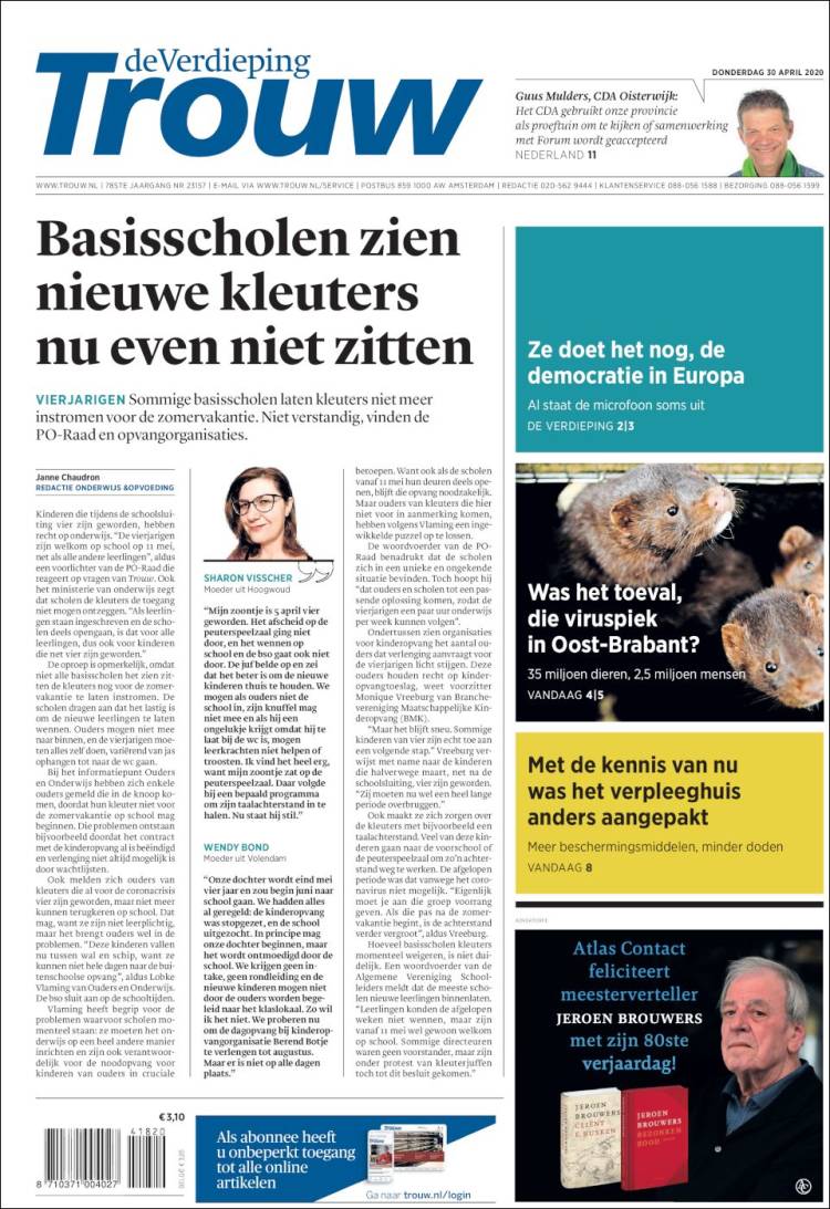 Portada de Trouw (Pa&iacute;ses Bajos)