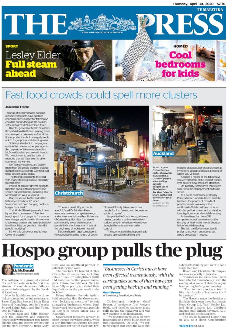 Portada de The Press (Nueva Zelanda)