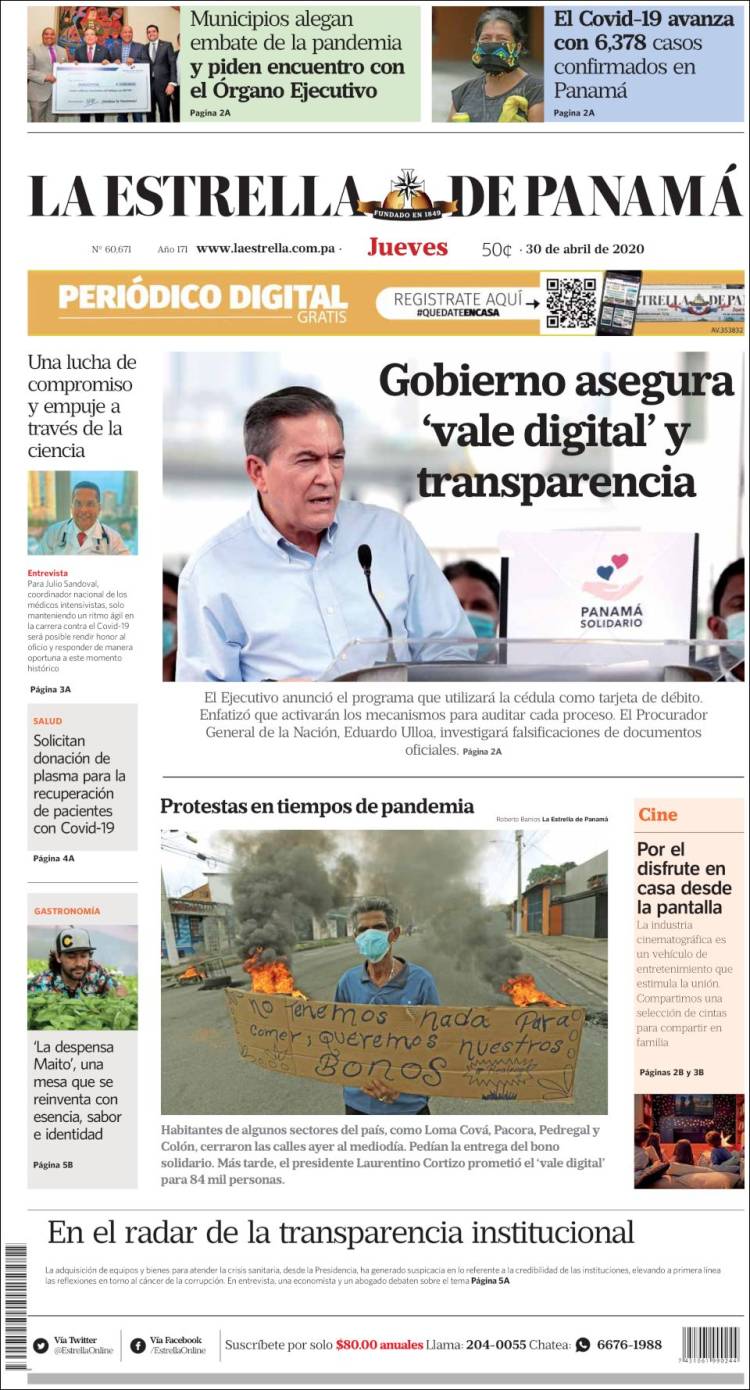 Portada de La Estrella de Panamá (Panam&aacute;)