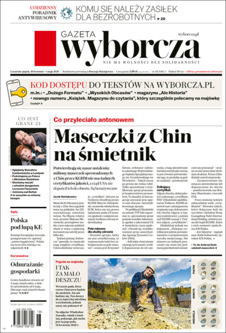 Portada de Gazeta Wyborcza (Polonia)
