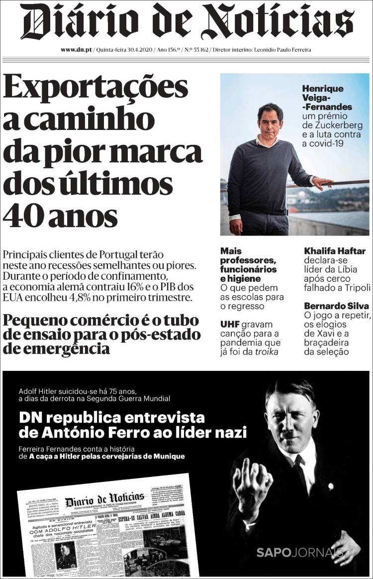 Portada de Diário de Noticias (Portugal)
