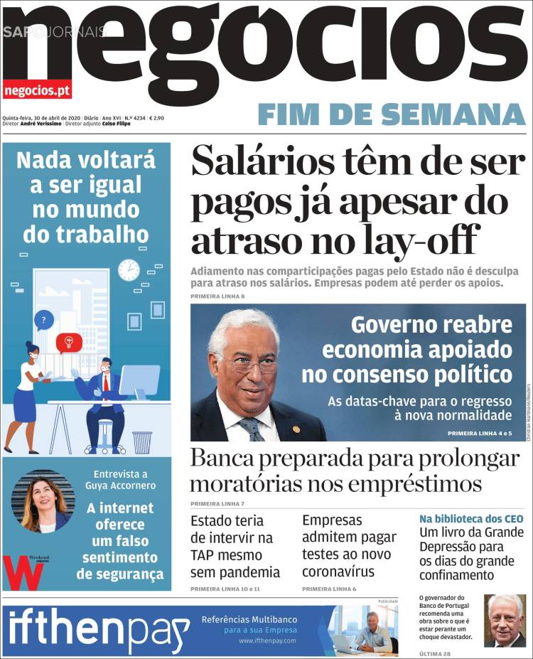 Portada de Jornal de Negócios (Portugal)