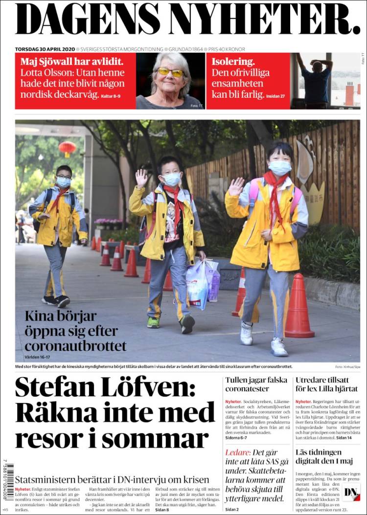 Portada de Dagens Nyheter (Suecia)