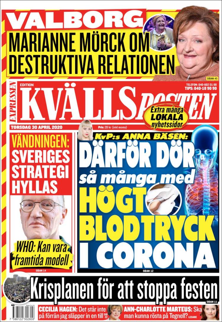 Portada de Kvällsposten (Suecia)