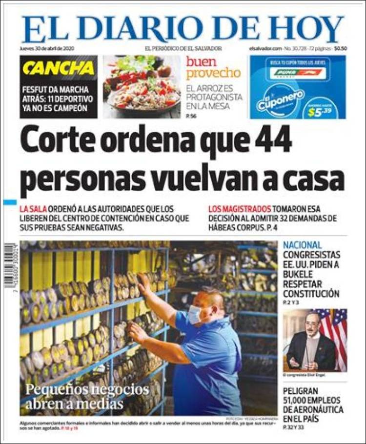 Portada de El Diario de Hoy (El Salvador)