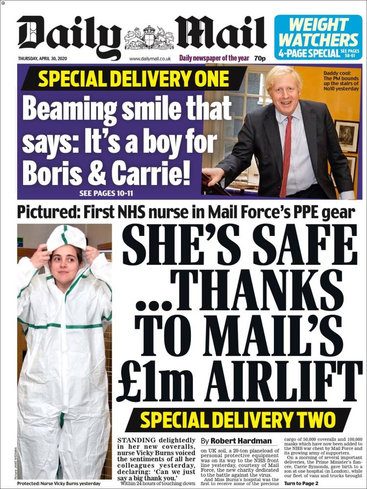 Portada de Daily Mail (Reino Unido)