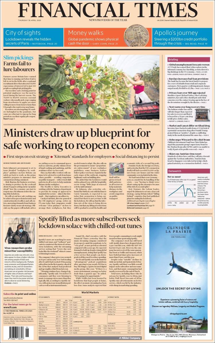 Portada de Financial Times (Reino Unido)