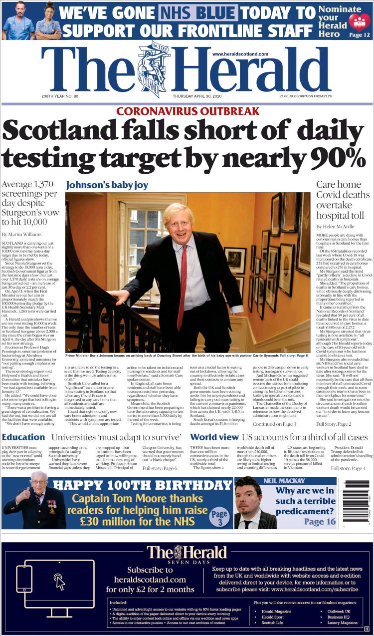 Portada de The Herald (Reino Unido)