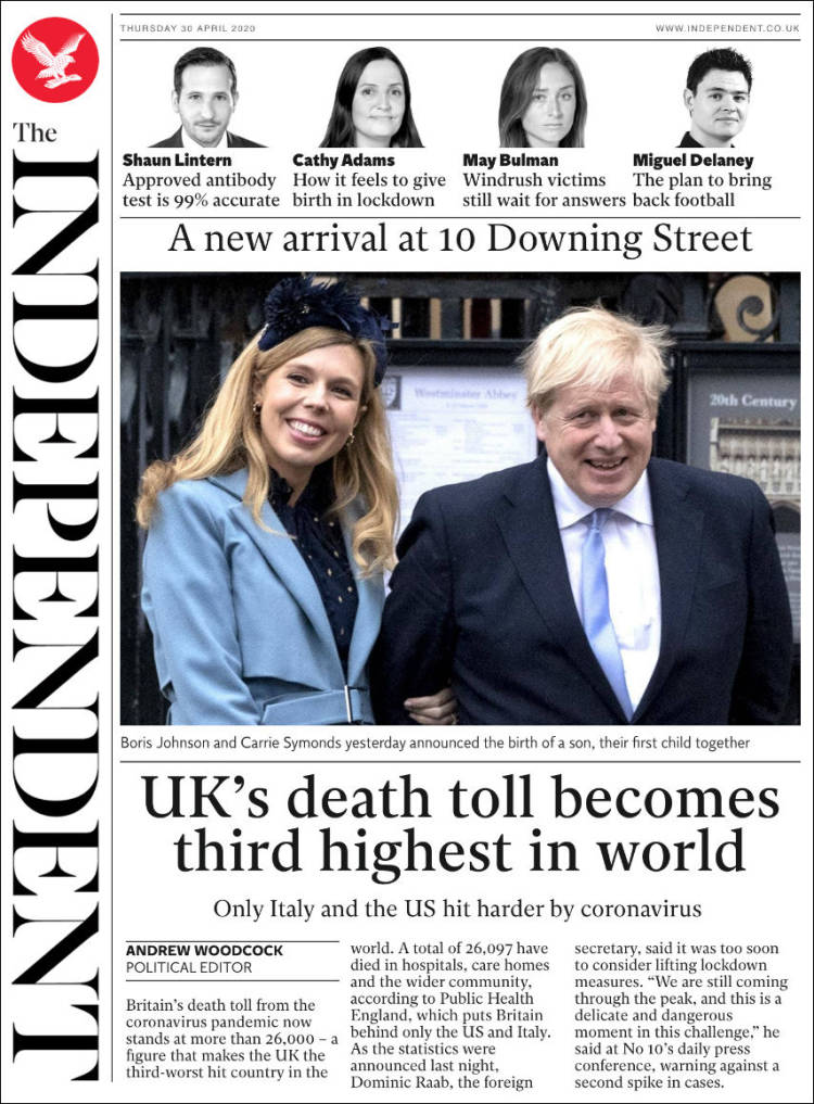 Portada de The Independent (Reino Unido)