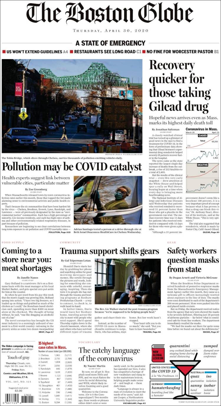 Portada de Boston Globe (USA)