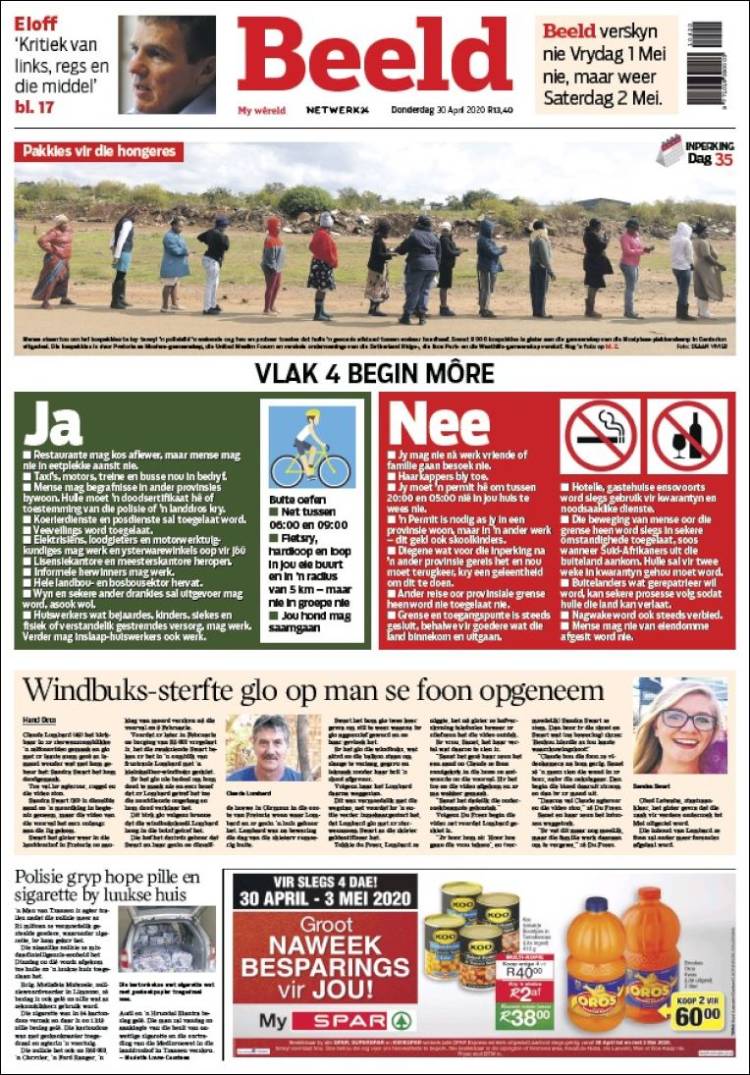 Portada de Beeld (Sud&aacute;frica)