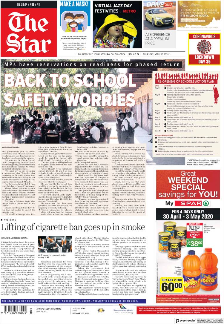 Portada de The Star (Sud&aacute;frica)