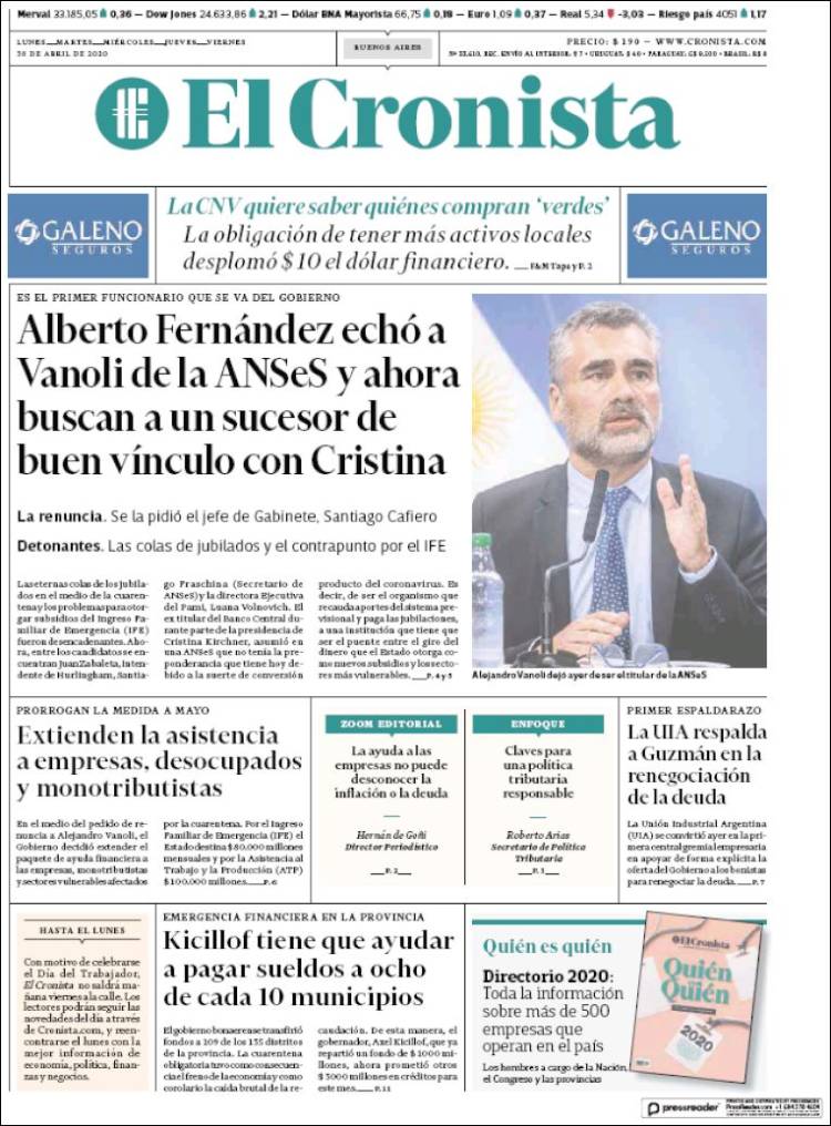 Portada de El Cronista Comercial (Argentina)