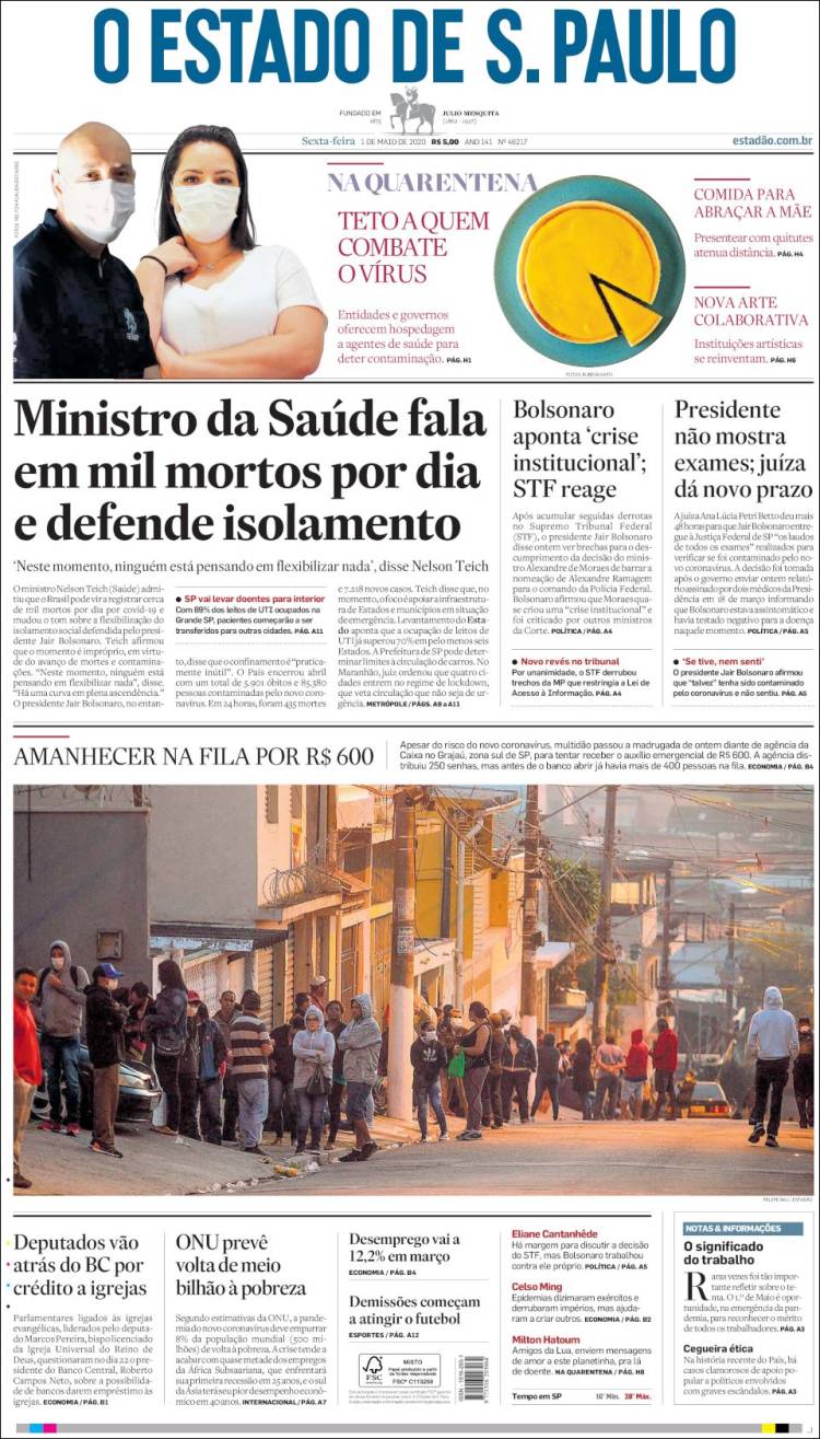 Portada de O Estado de São Paulo (Brasil)