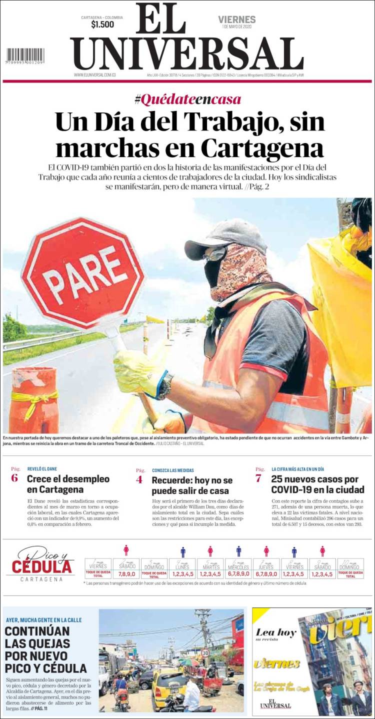 Portada de El Universal (Colombia)