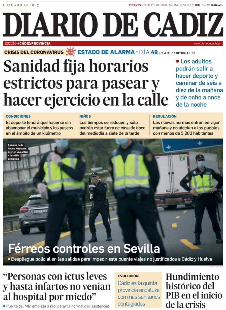 Portada de Diario de Cádiz (España)