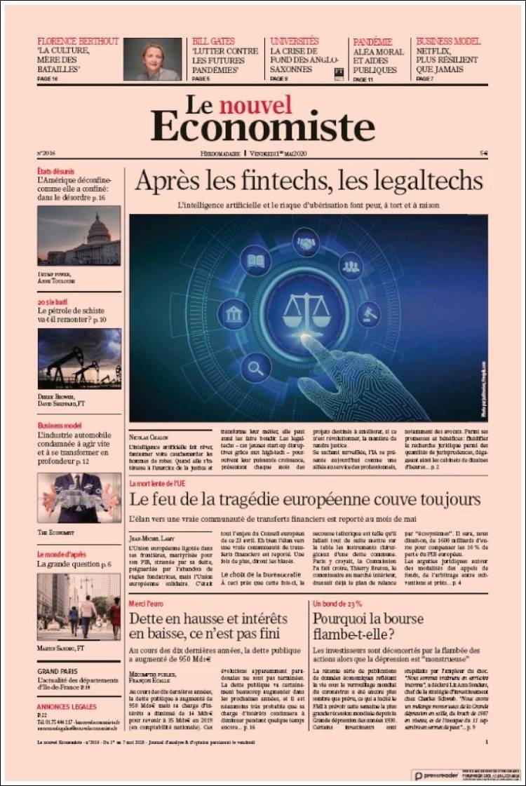 Portada de Le nouvel Economiste (Francia)