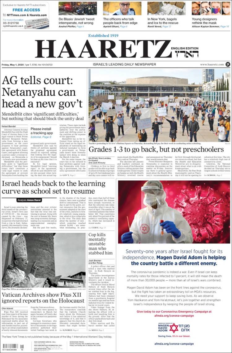 Portada de Haaretz (Israel)