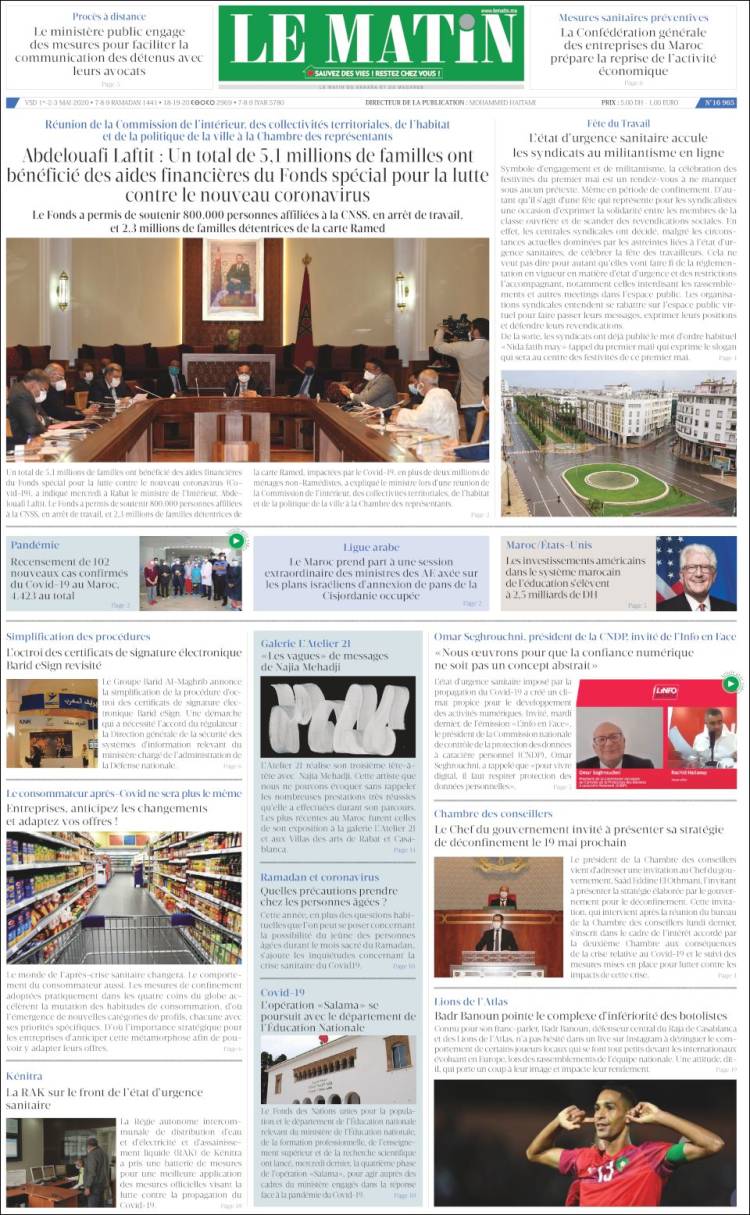 Portada de Le Matin (Marruecos)