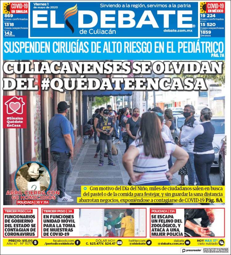 Portada de El Debate de Culiacán (M&eacute;xico)